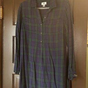 Old Navy Navy and Green Plaid Mini Shirt Dress